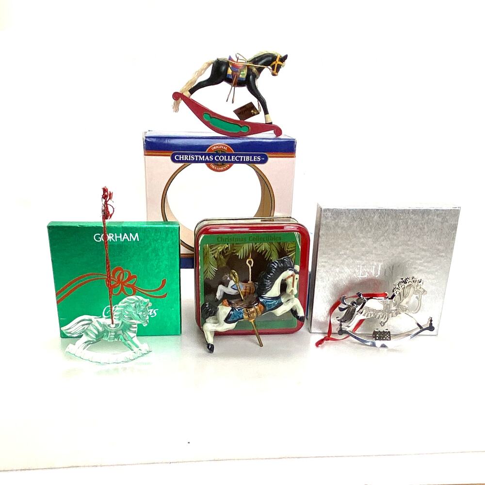Rocking Horse Christmas Ornaments Lot Of 4 Excellent